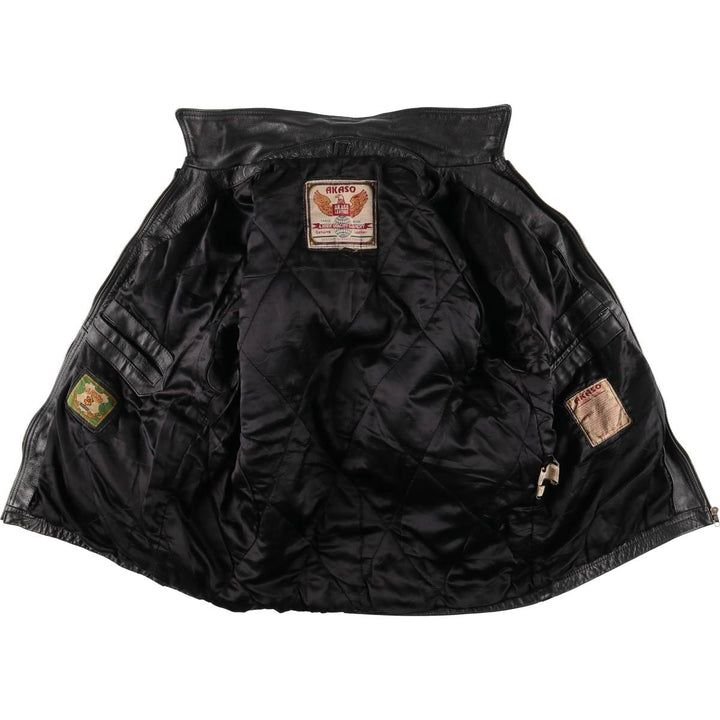 90'S AKASO swing-top leather jacket, men's size L, vintage genuine leather black type Vintage Second Hand