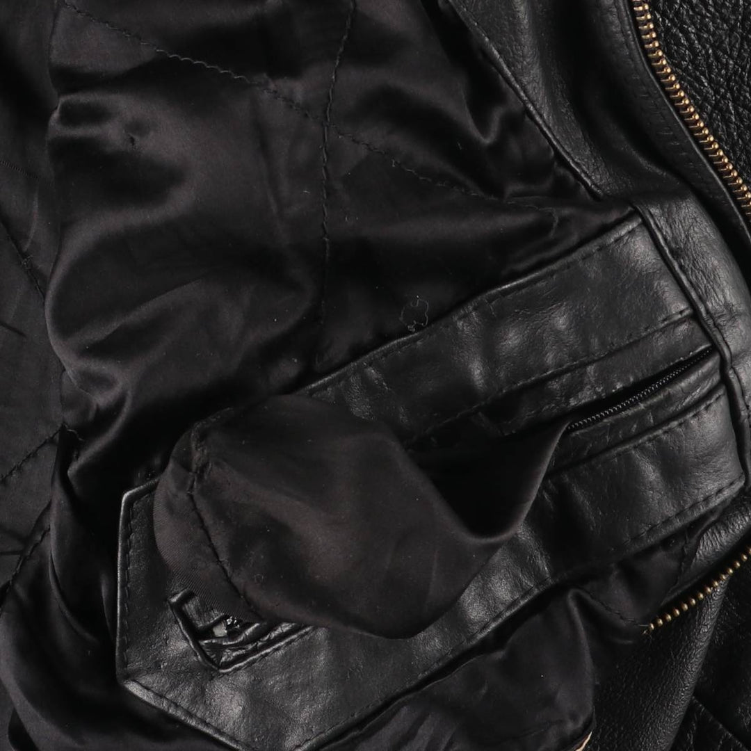 90'S AKASO swing-top leather jacket, men's size L, vintage genuine leather black type Vintage Second Hand