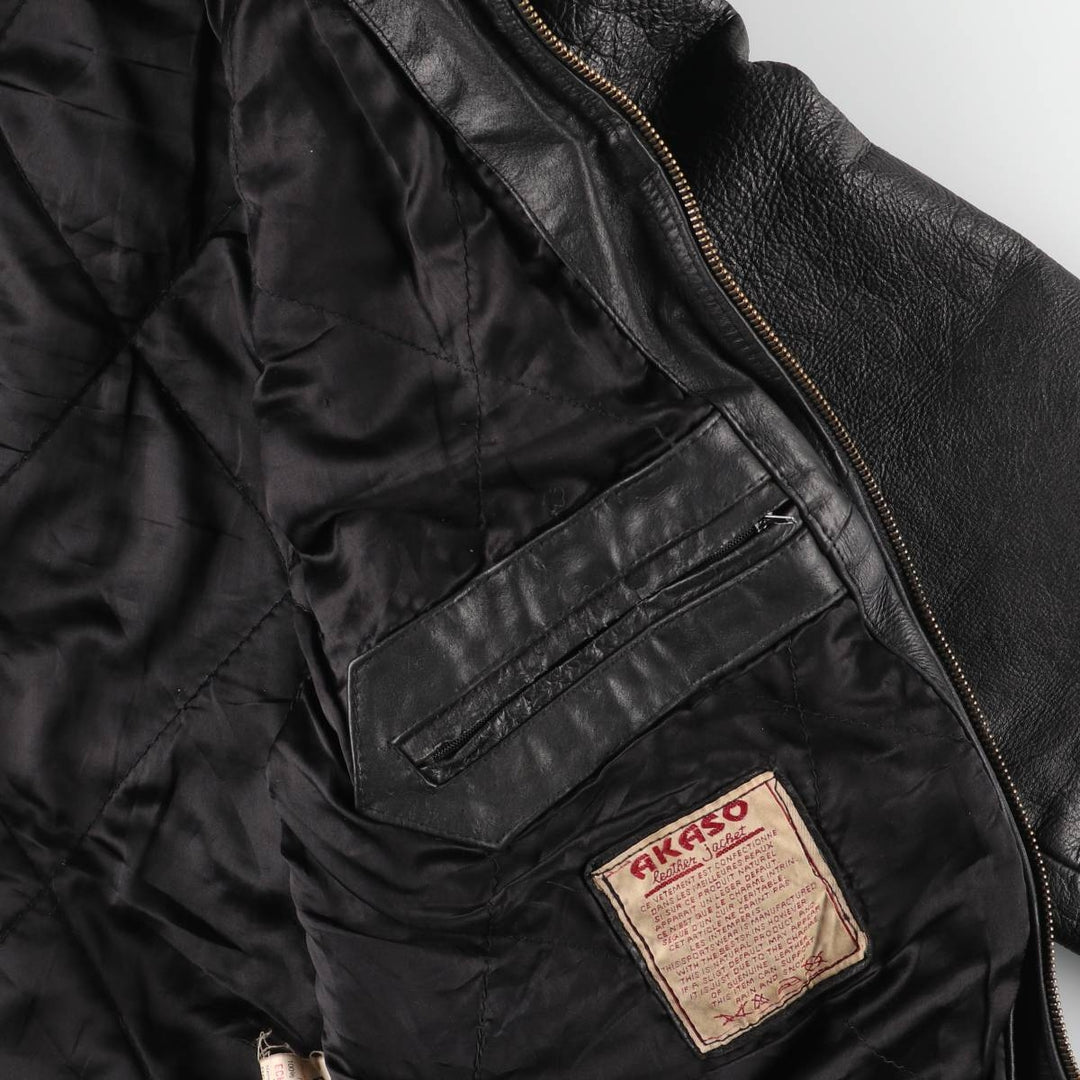 90'S AKASO swing-top leather jacket, men's size L, vintage genuine leather black type Vintage Second Hand
