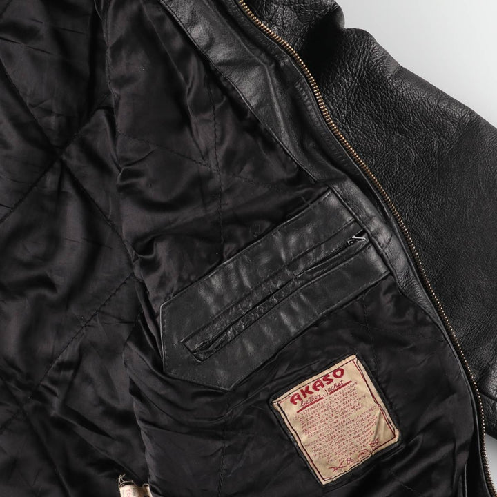90'S AKASO swing-top leather jacket, men's size L, vintage genuine leather black type Vintage Second Hand