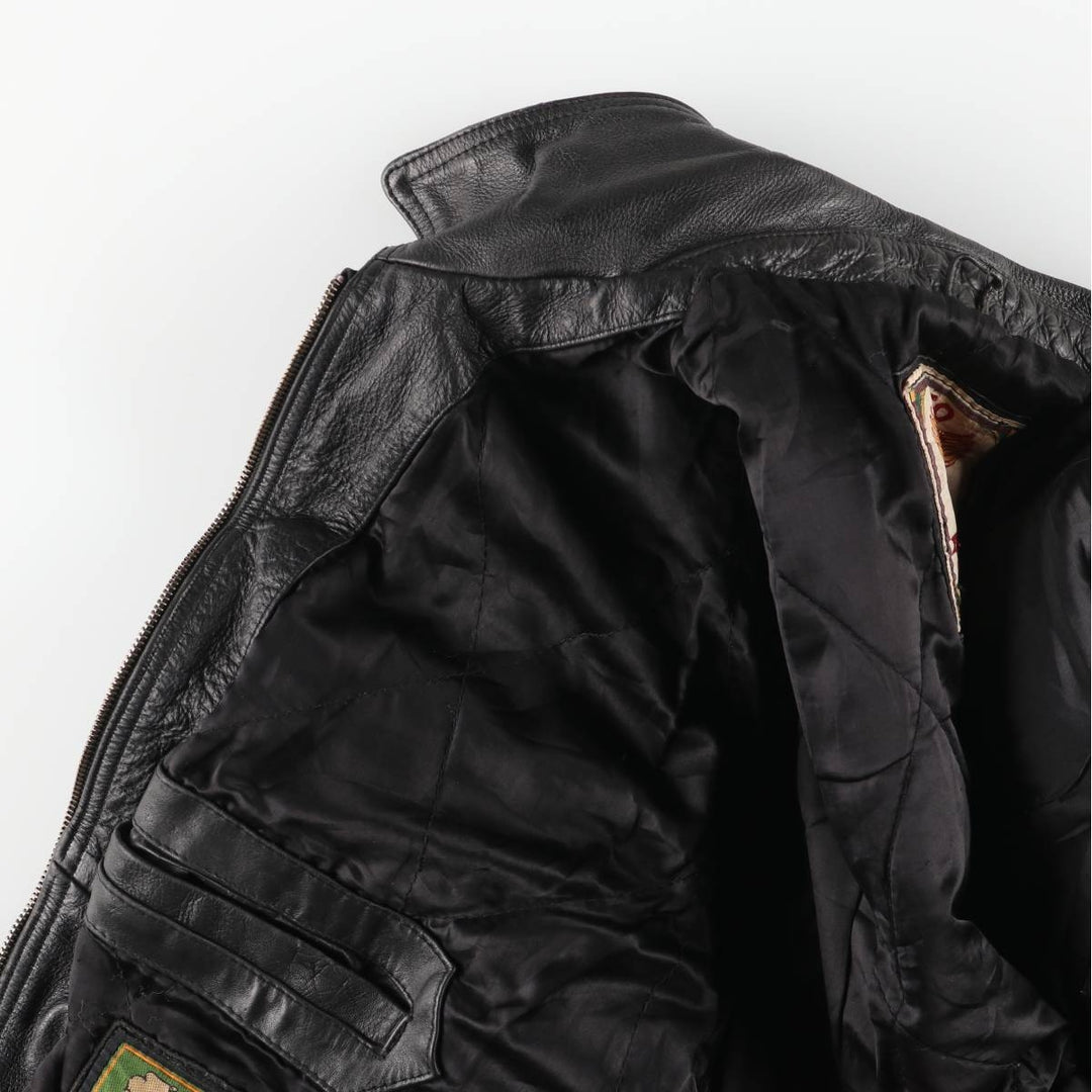 90'S AKASO swing-top leather jacket, men's size L, vintage genuine leather black type Vintage Second Hand