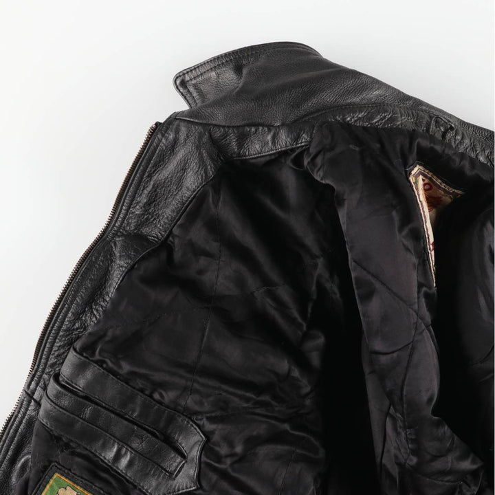 90'S AKASO swing-top leather jacket, men's size L, vintage genuine leather black type Vintage Second Hand