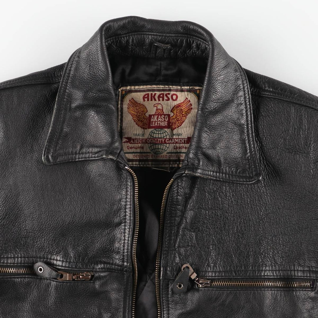90'S AKASO swing-top leather jacket, men's size L, vintage genuine leather black type Vintage Second Hand