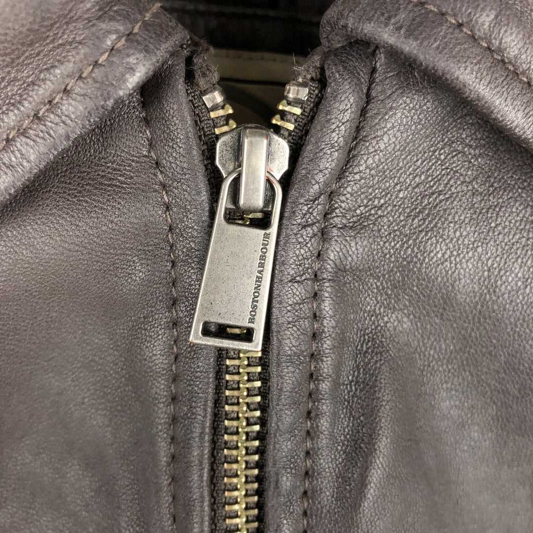 Boston Harbor Swing Top Padded Leather Blouson, Men's Size Medium genuine leather brown type Vintage Second Hand
