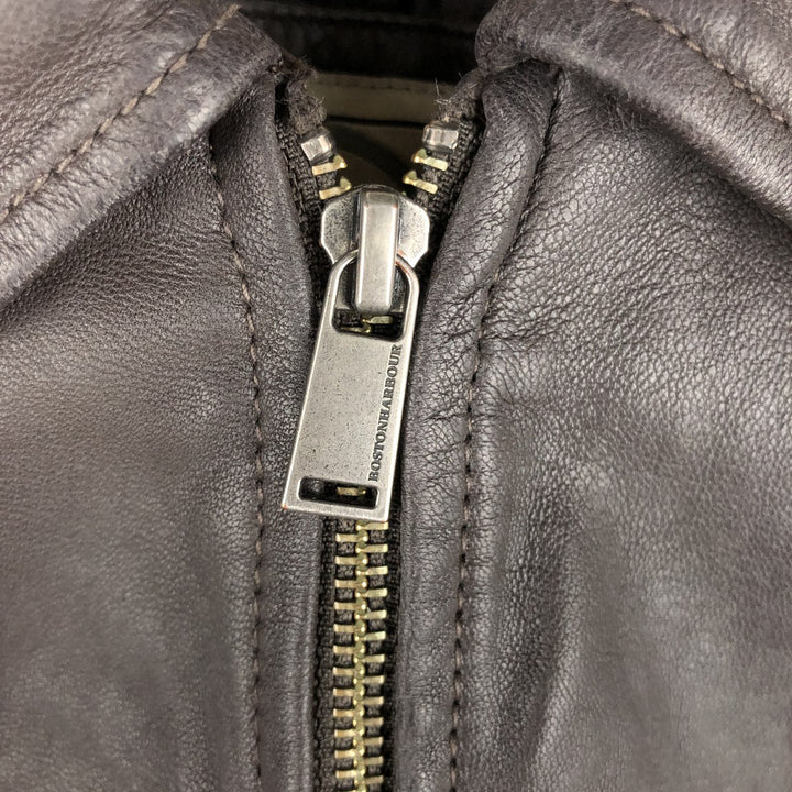 Boston Harbor Swing Top Padded Leather Blouson, Men's Size Medium genuine leather brown type Vintage Second Hand