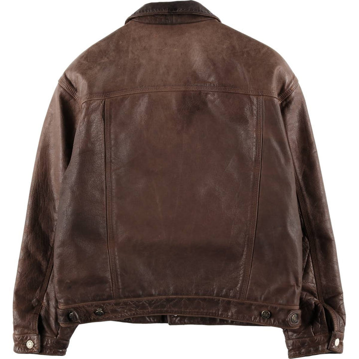 SKIPPER Trucker Jacket Leather Jacket Men's Size L (approx.) Vintage Genuine Leather Cowhide brown type Vintage Second Hand