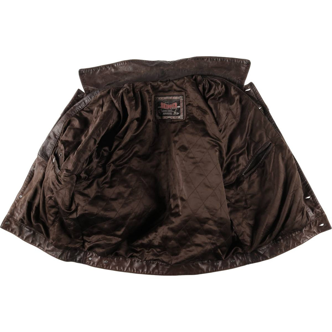 SKIPPER Trucker Jacket Leather Jacket Men's Size L (approx.) Vintage Genuine Leather Cowhide brown type Vintage Second Hand