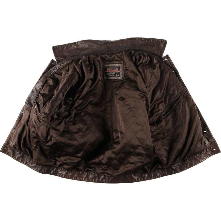 SKIPPER Trucker Jacket Leather Jacket Men's Size L (approx.) Vintage Genuine Leather Cowhide brown type Vintage Second Hand