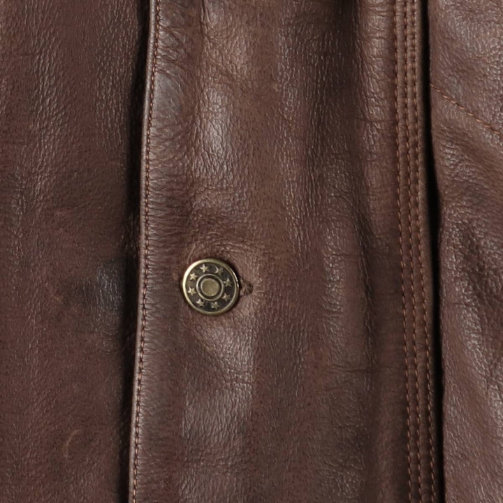 SKIPPER Trucker Jacket Leather Jacket Men's Size L (approx.) Vintage Genuine Leather Cowhide brown type Vintage Second Hand