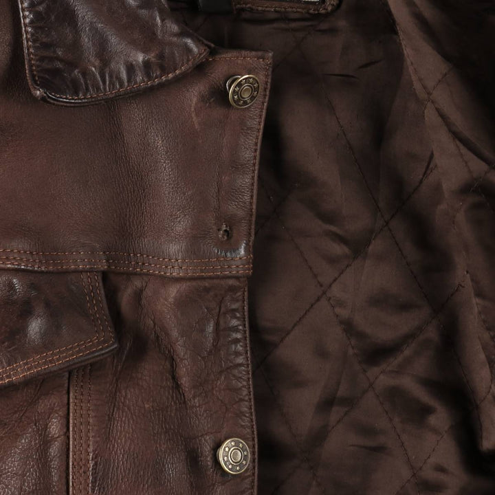 SKIPPER Trucker Jacket Leather Jacket Men's Size L (approx.) Vintage Genuine Leather Cowhide brown type Vintage Second Hand