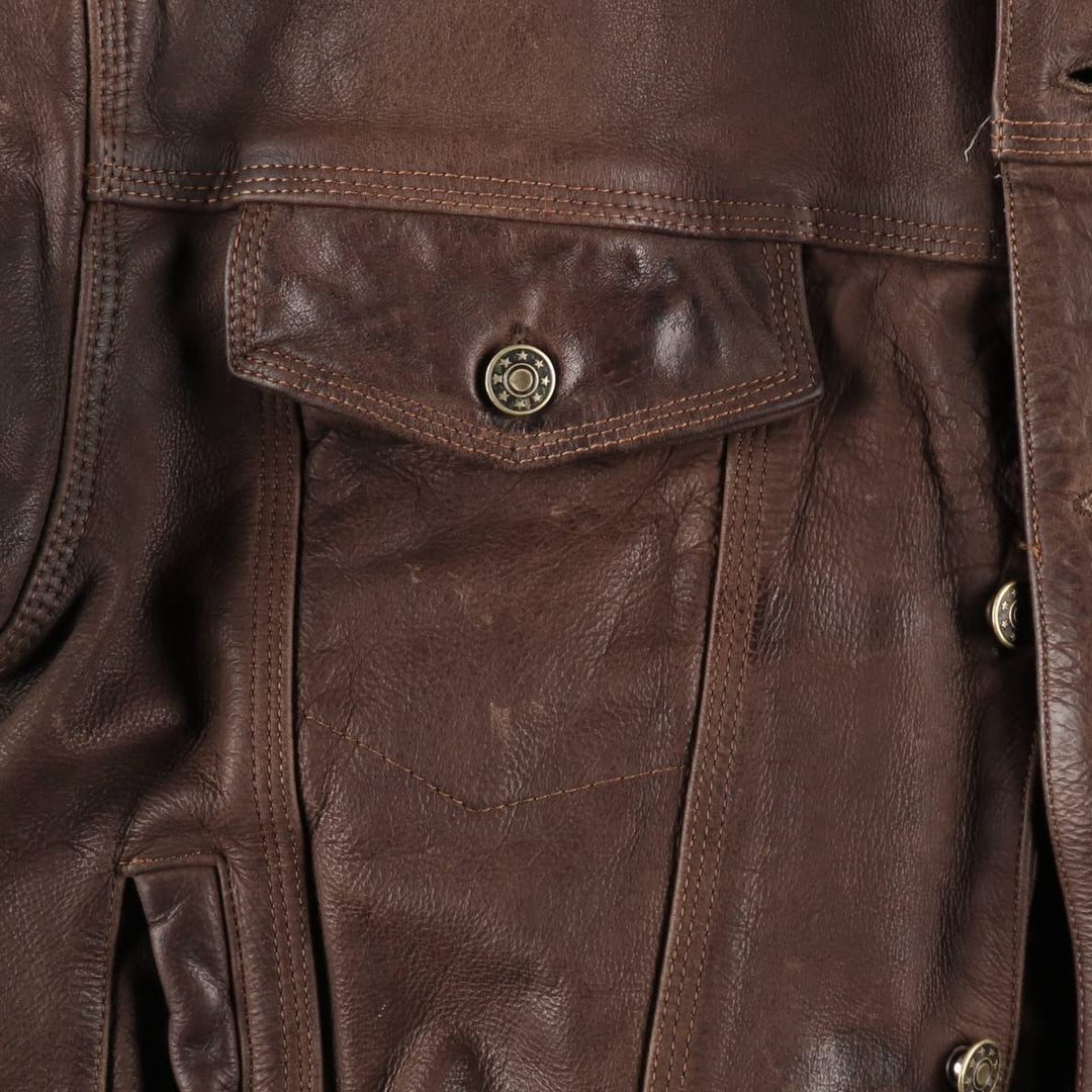 SKIPPER Trucker Jacket Leather Jacket Men's Size L (approx.) Vintage Genuine Leather Cowhide brown type Vintage Second Hand