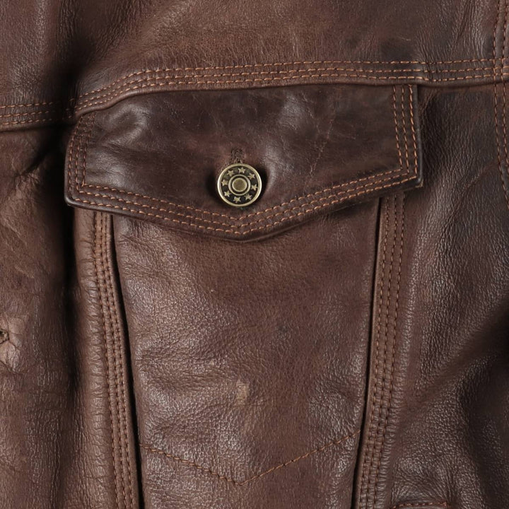 SKIPPER Trucker Jacket Leather Jacket Men's Size L (approx.) Vintage Genuine Leather Cowhide brown type Vintage Second Hand
