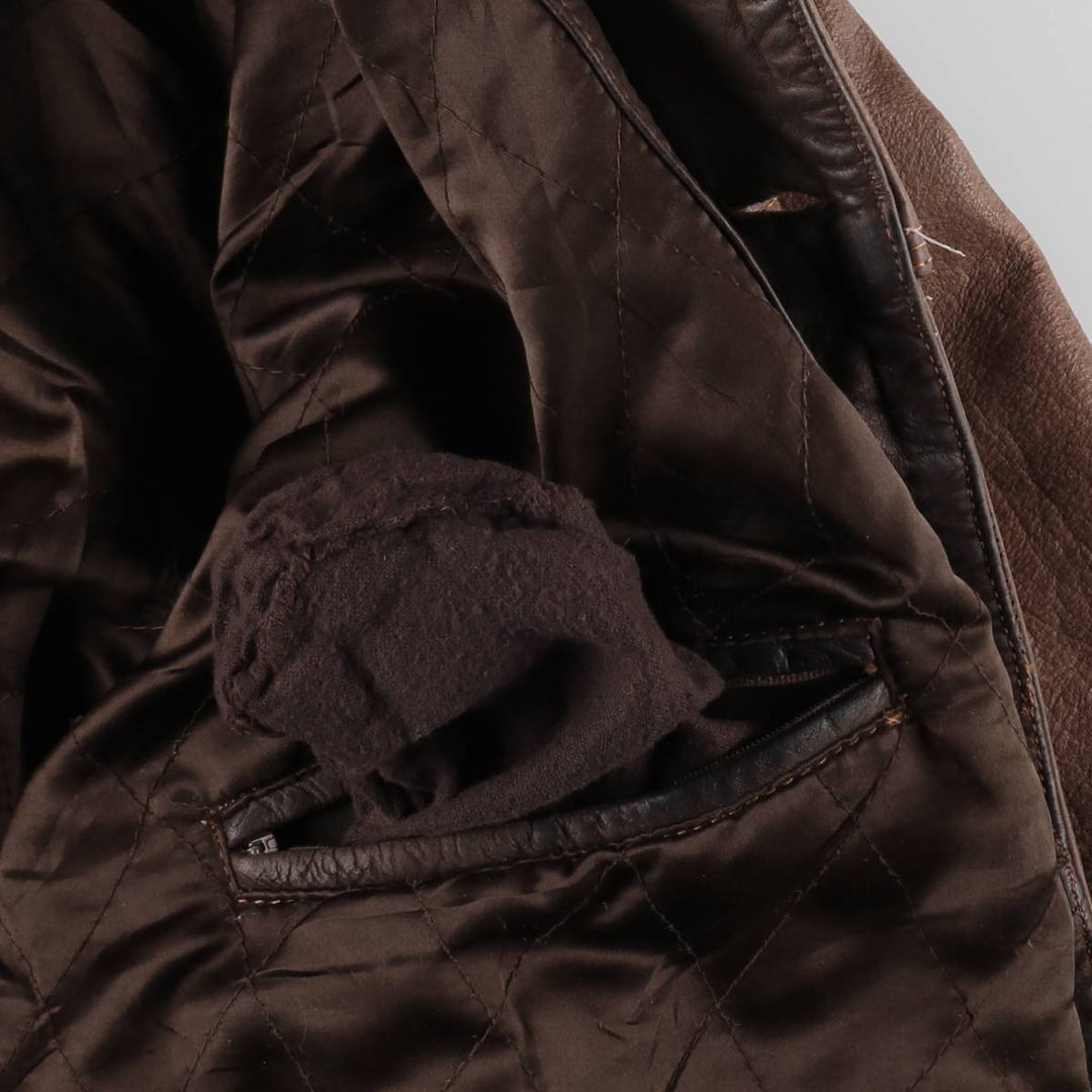SKIPPER Trucker Jacket Leather Jacket Men's Size L (approx.) Vintage Genuine Leather Cowhide brown type Vintage Second Hand