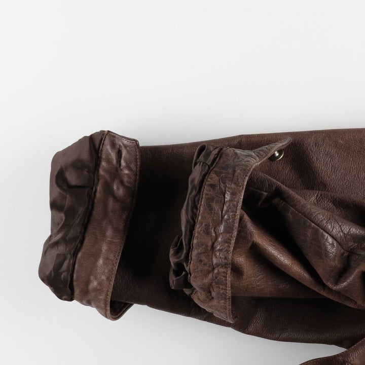 SKIPPER Trucker Jacket Leather Jacket Men's Size L (approx.) Vintage Genuine Leather Cowhide brown type Vintage Second Hand