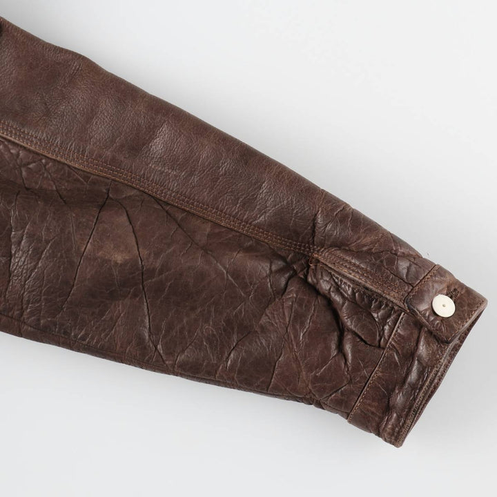 SKIPPER Trucker Jacket Leather Jacket Men's Size L (approx.) Vintage Genuine Leather Cowhide brown type Vintage Second Hand