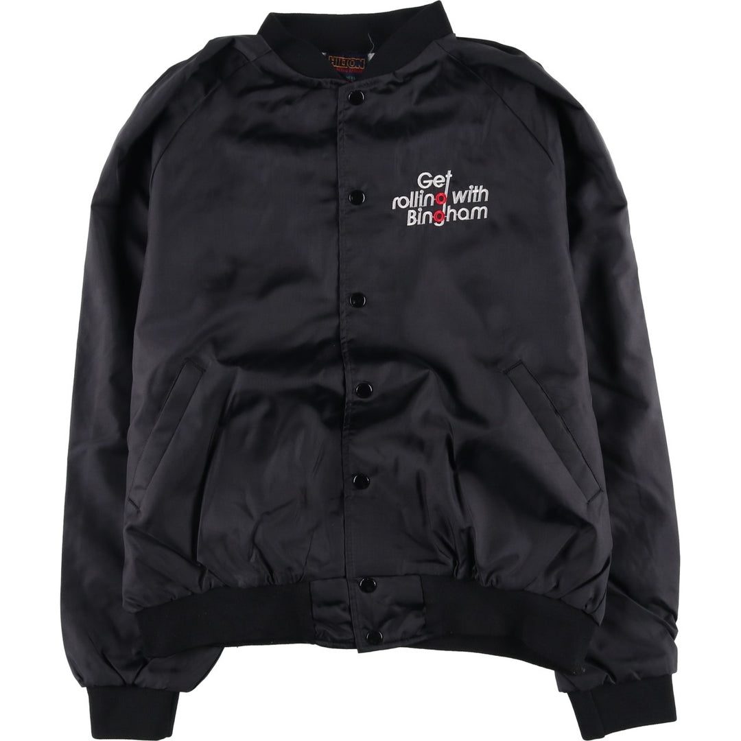 Vintage 80s-90'S Hilton Nylon Varsity Jacket, Made in USA, Size L, Men's Nylon black type Vintage Second Hand