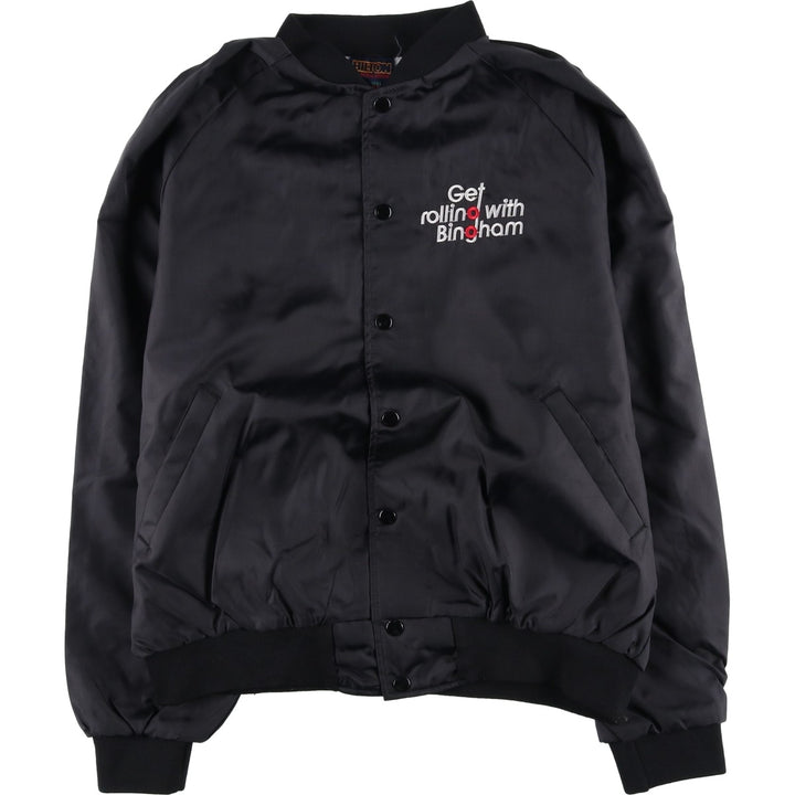 Vintage 80s-90'S Hilton Nylon Varsity Jacket, Made in USA, Size L, Men's Nylon black type Vintage Second Hand