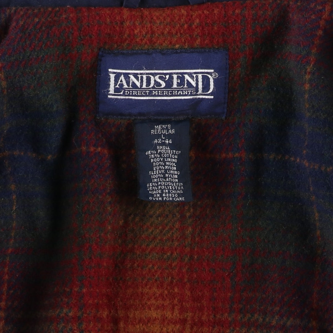 80s-90'S LANDS' END padded puffer jacket, men's size L polyester navy blue type Vintage Second Hand