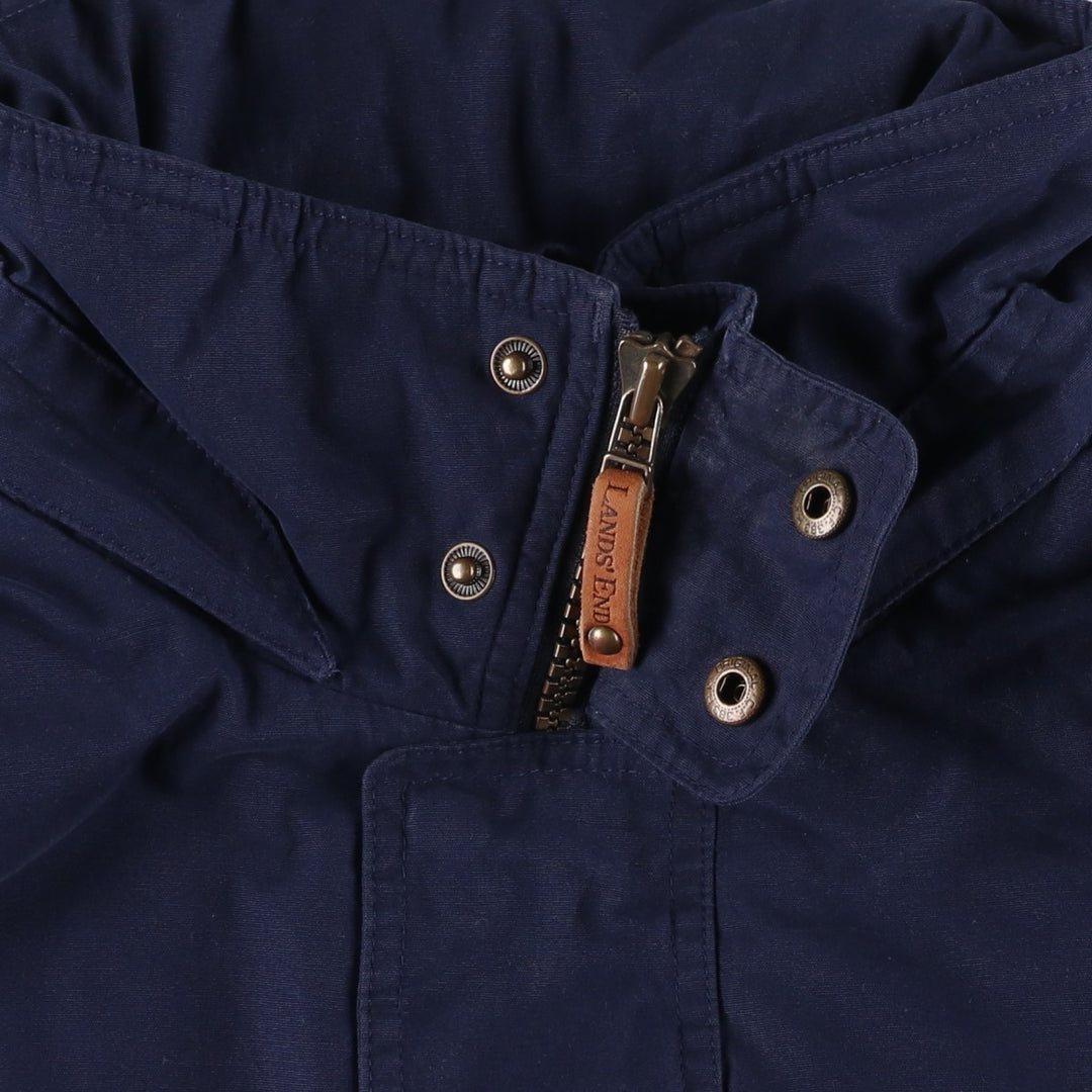 80s-90'S LANDS' END padded puffer jacket, men's size L polyester navy blue type Vintage Second Hand