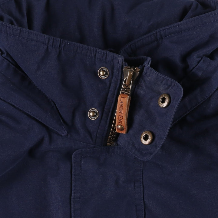 80s-90'S LANDS' END padded puffer jacket, men's size L polyester navy blue type Vintage Second Hand