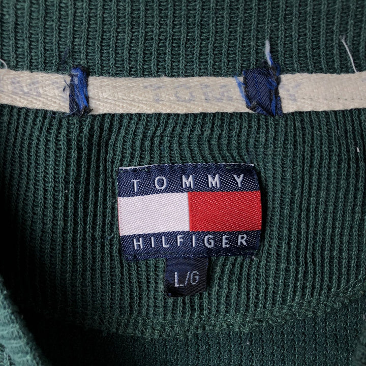 1990'S Tommy Hilfiger Short-Sleeve Cotton Knit Sweater, Women's Size L (approx.), Vintage cotton green type Vintage Second Hand
