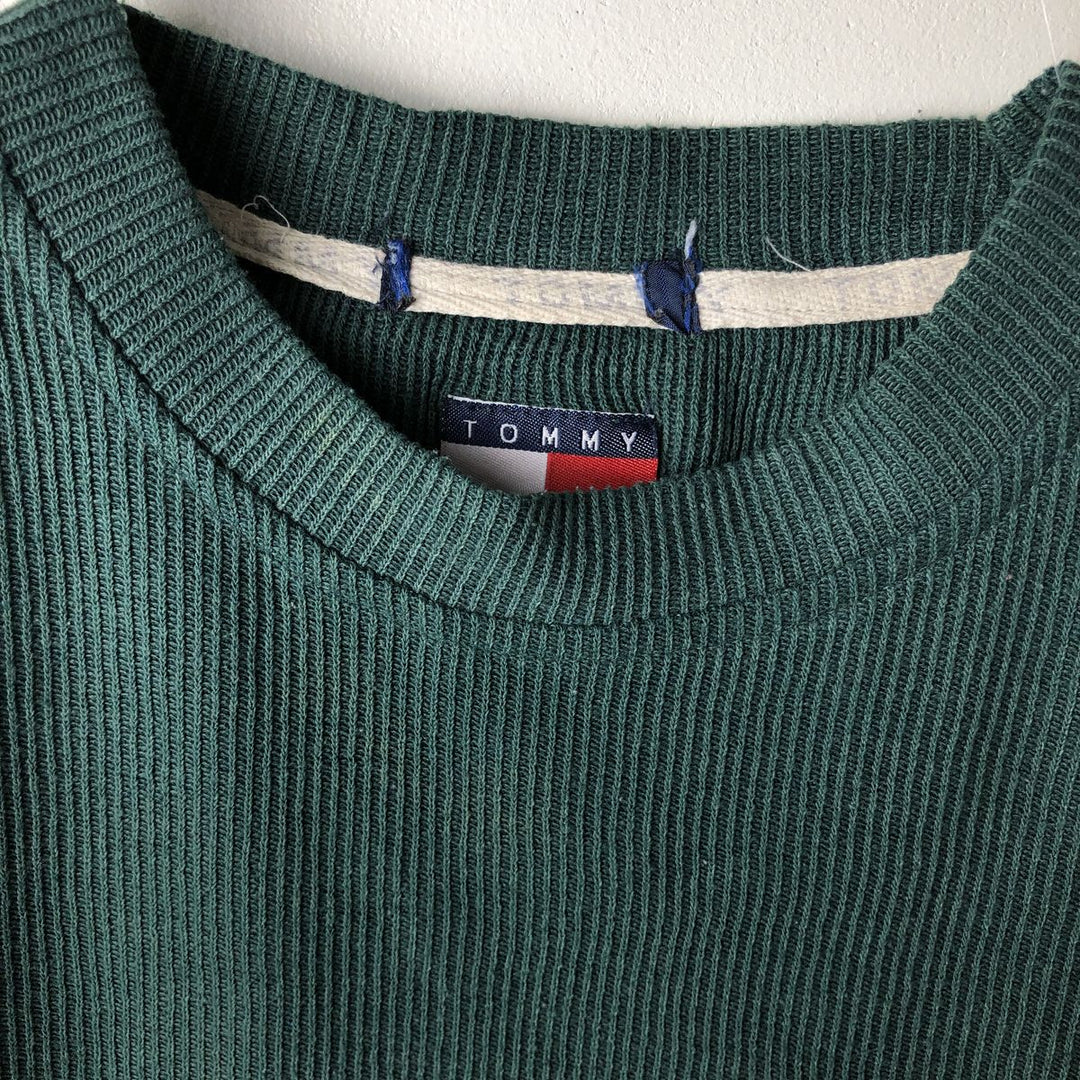 1990'S Tommy Hilfiger Short-Sleeve Cotton Knit Sweater, Women's Size L (approx.), Vintage cotton green type Vintage Second Hand