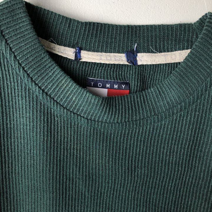 1990'S Tommy Hilfiger Short-Sleeve Cotton Knit Sweater, Women's Size L (approx.), Vintage cotton green type Vintage Second Hand