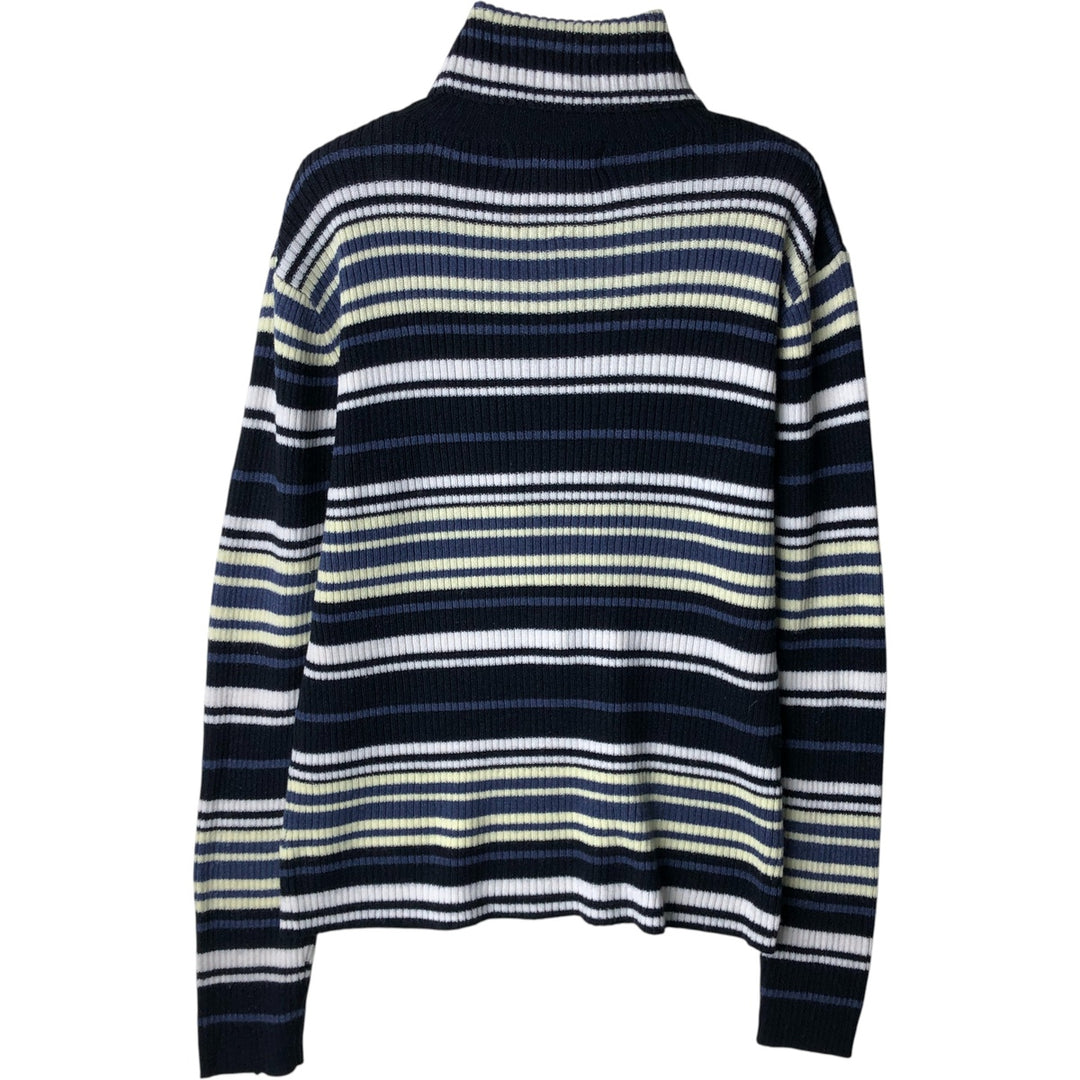 GREAT AMERICAN SWEATER CO. Multi-border ribbed turtleneck acrylic knit sweater, women's size small acrylic navy blue type Vintage Second Hand
