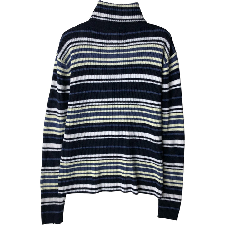 GREAT AMERICAN SWEATER CO. Multi-border ribbed turtleneck acrylic knit sweater, women's size small acrylic navy blue type Vintage Second Hand