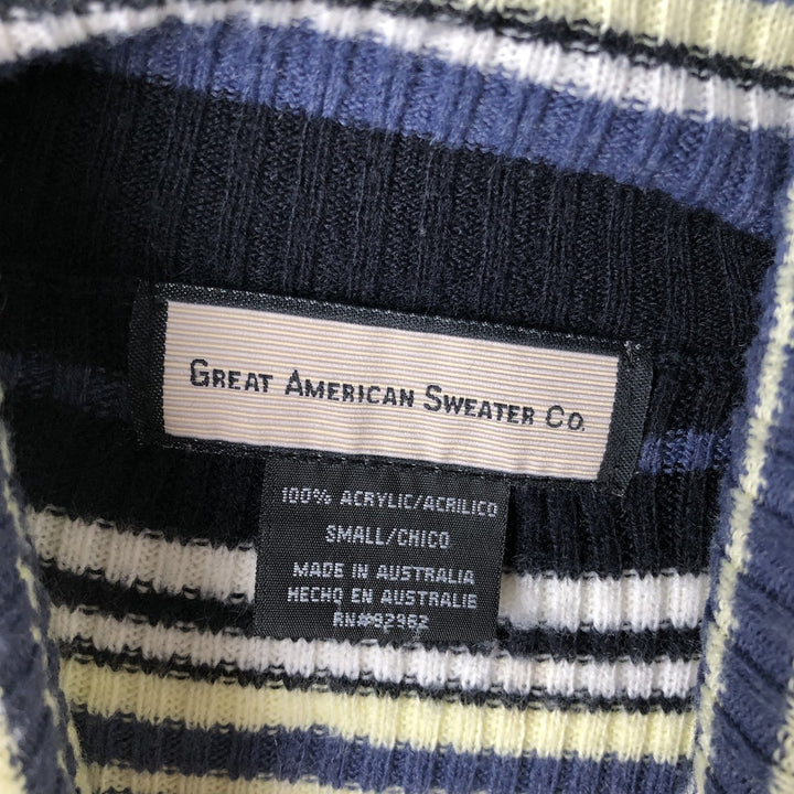 GREAT AMERICAN SWEATER CO. Multi-border ribbed turtleneck acrylic knit sweater, women's size small acrylic navy blue type Vintage Second Hand