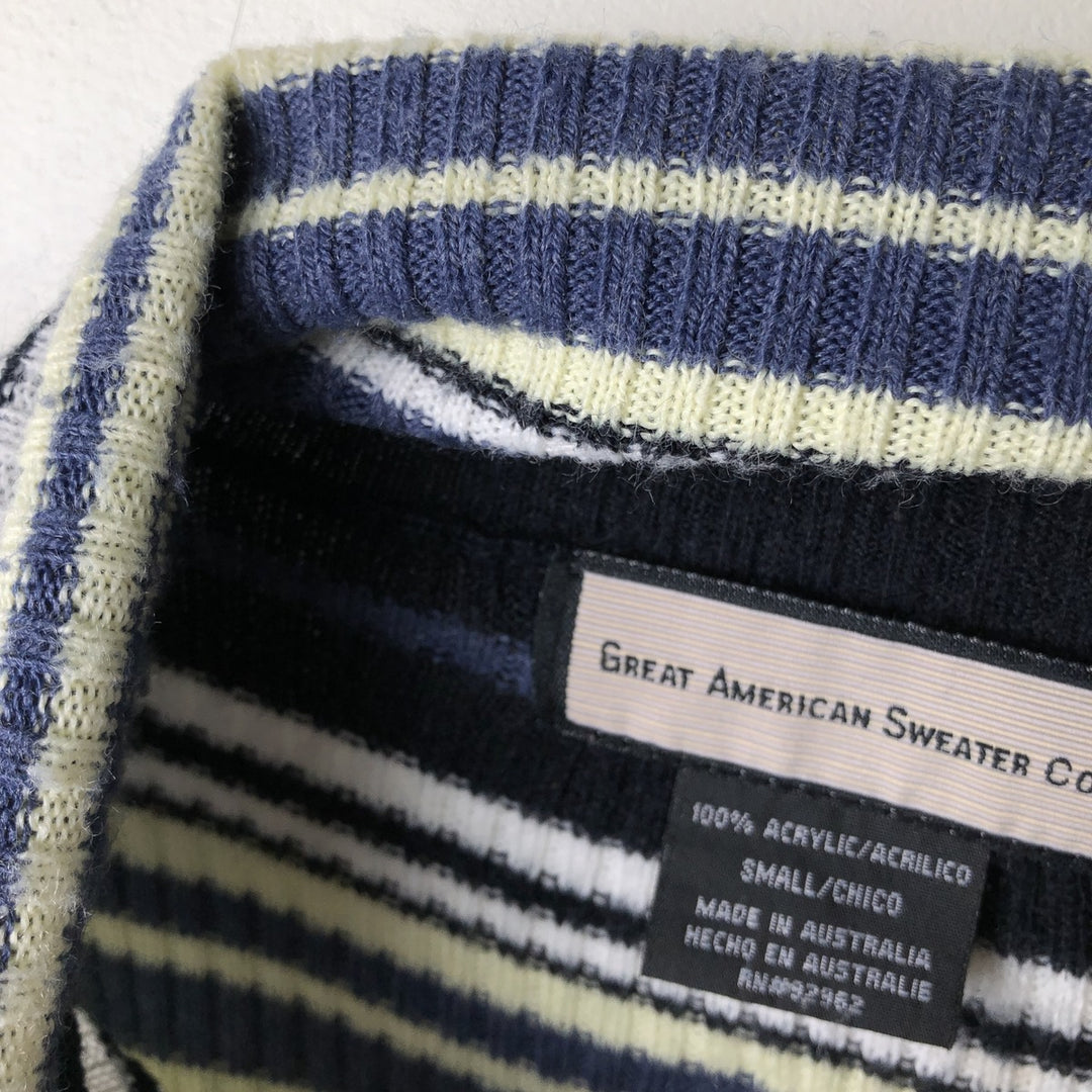 GREAT AMERICAN SWEATER CO. Multi-border ribbed turtleneck acrylic knit sweater, women's size small acrylic navy blue type Vintage Second Hand