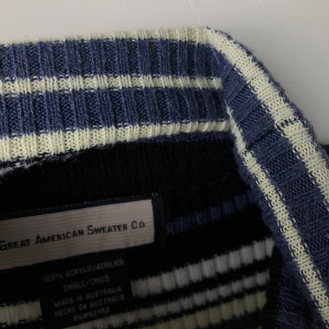 GREAT AMERICAN SWEATER CO. Multi-border ribbed turtleneck acrylic knit sweater, women's size small acrylic navy blue type Vintage Second Hand