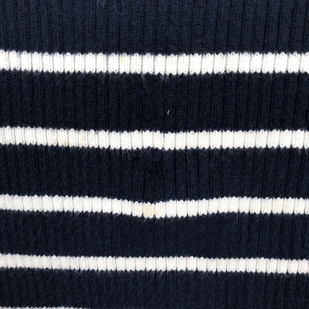 Ralph Lauren LAUREN Striped Pattern Square Neck Ribbed Cotton Knit Sweater, Women's Size M cotton navy blue type Vintage Second Hand