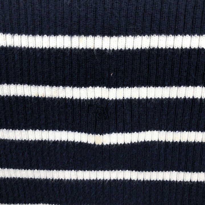 Ralph Lauren LAUREN Striped Pattern Square Neck Ribbed Cotton Knit Sweater, Women's Size M cotton navy blue type Vintage Second Hand