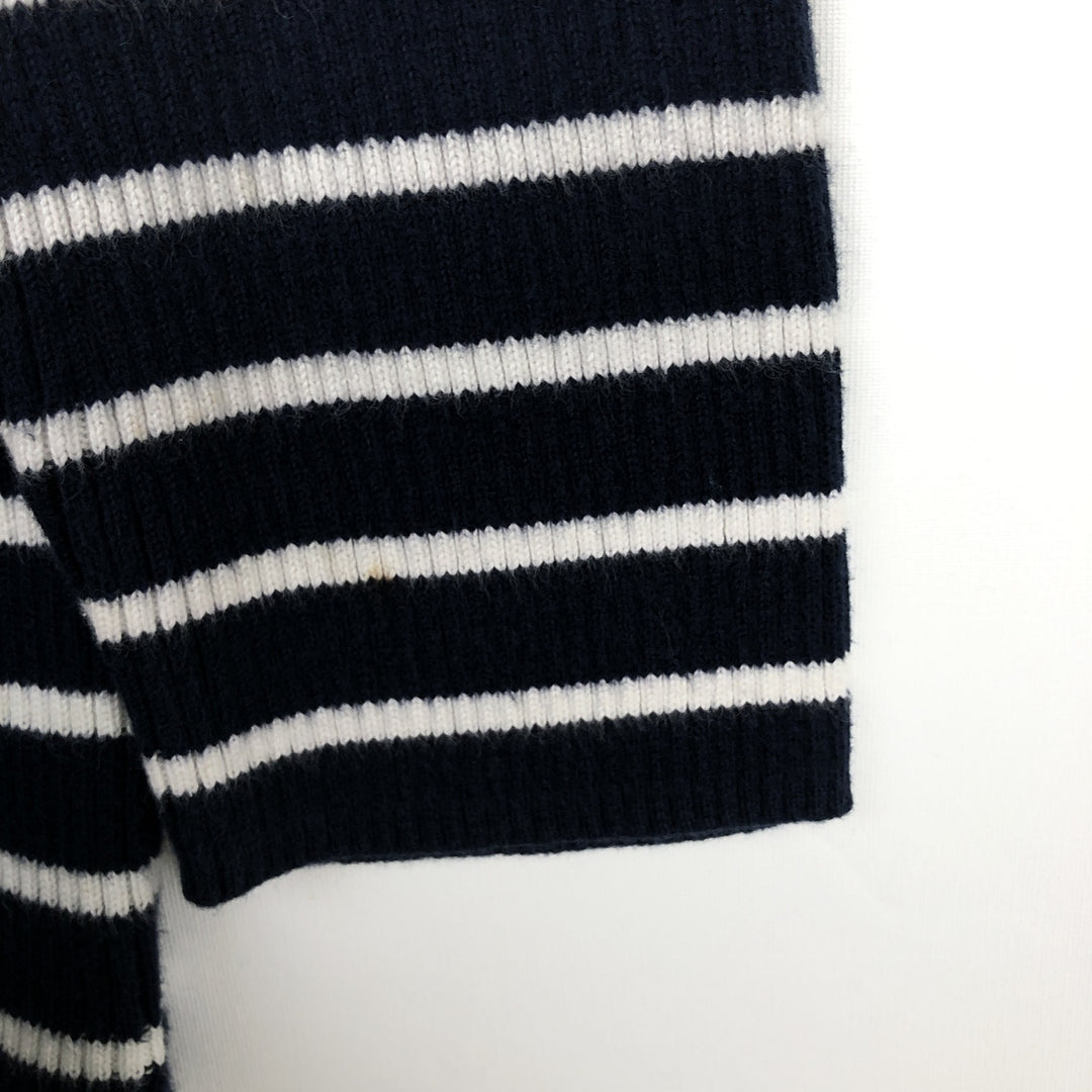 Ralph Lauren LAUREN Striped Pattern Square Neck Ribbed Cotton Knit Sweater, Women's Size M cotton navy blue type Vintage Second Hand