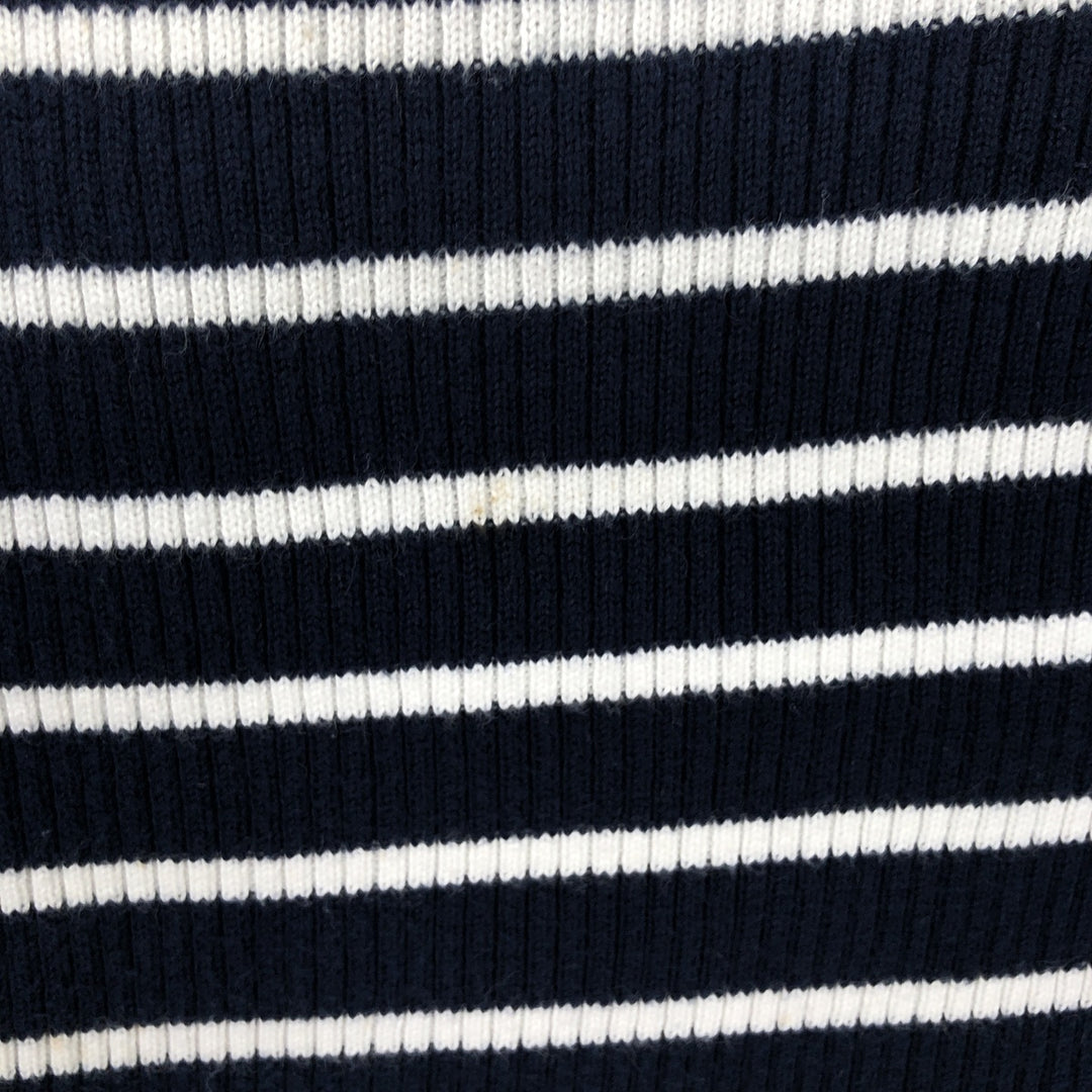 Ralph Lauren LAUREN Striped Pattern Square Neck Ribbed Cotton Knit Sweater, Women's Size M cotton navy blue type Vintage Second Hand