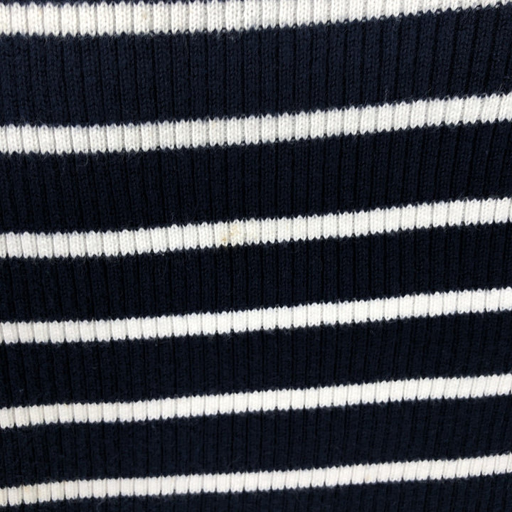 Ralph Lauren LAUREN Striped Pattern Square Neck Ribbed Cotton Knit Sweater, Women's Size M cotton navy blue type Vintage Second Hand