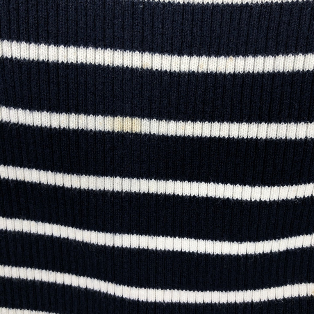 Ralph Lauren LAUREN Striped Pattern Square Neck Ribbed Cotton Knit Sweater, Women's Size M cotton navy blue type Vintage Second Hand