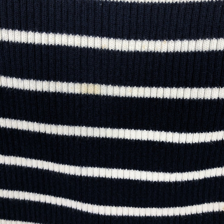 Ralph Lauren LAUREN Striped Pattern Square Neck Ribbed Cotton Knit Sweater, Women's Size M cotton navy blue type Vintage Second Hand