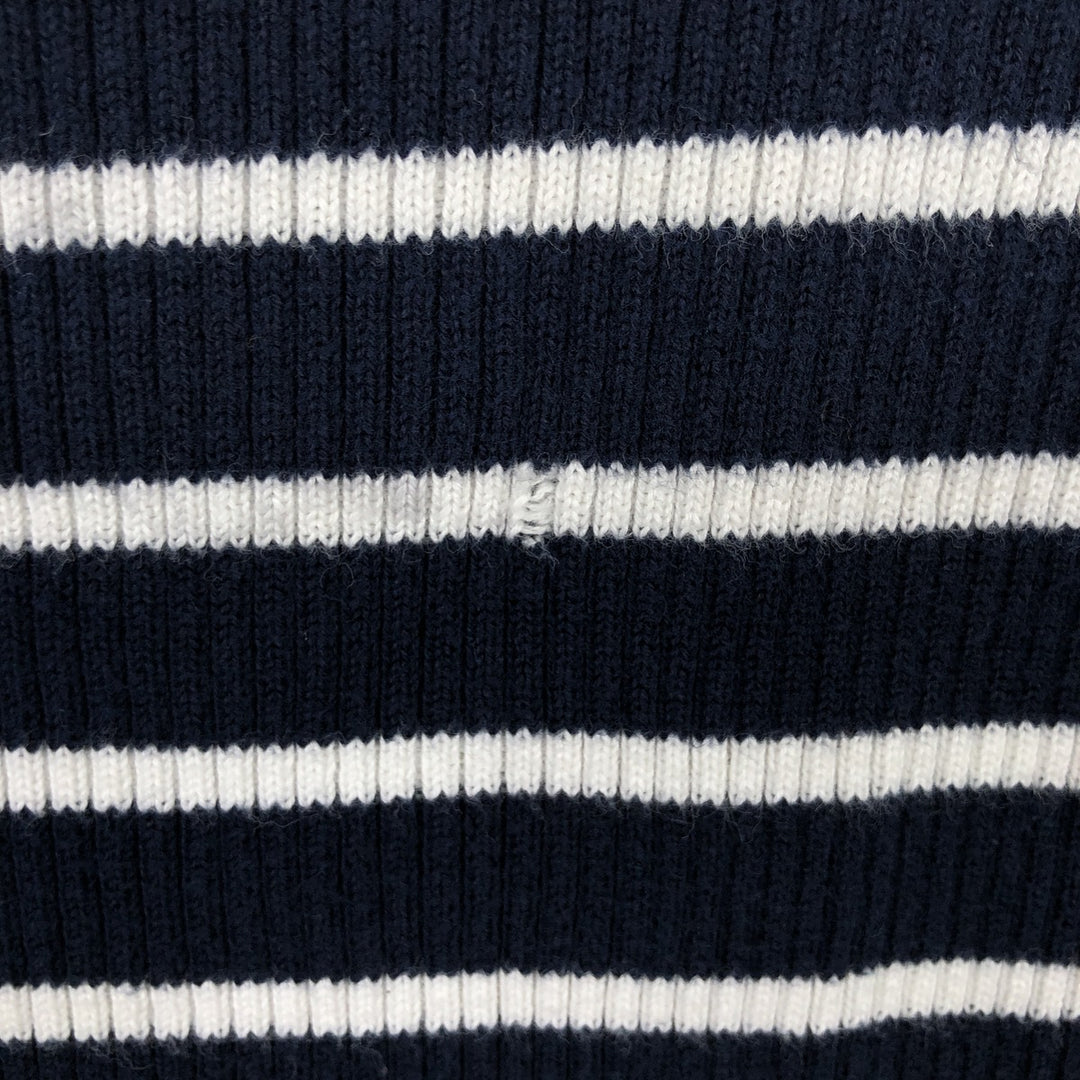 Ralph Lauren LAUREN Striped Pattern Square Neck Ribbed Cotton Knit Sweater, Women's Size M cotton navy blue type Vintage Second Hand