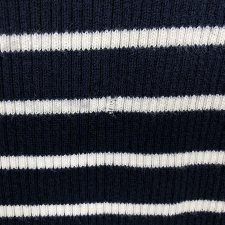 Ralph Lauren LAUREN Striped Pattern Square Neck Ribbed Cotton Knit Sweater, Women's Size M cotton navy blue type Vintage Second Hand