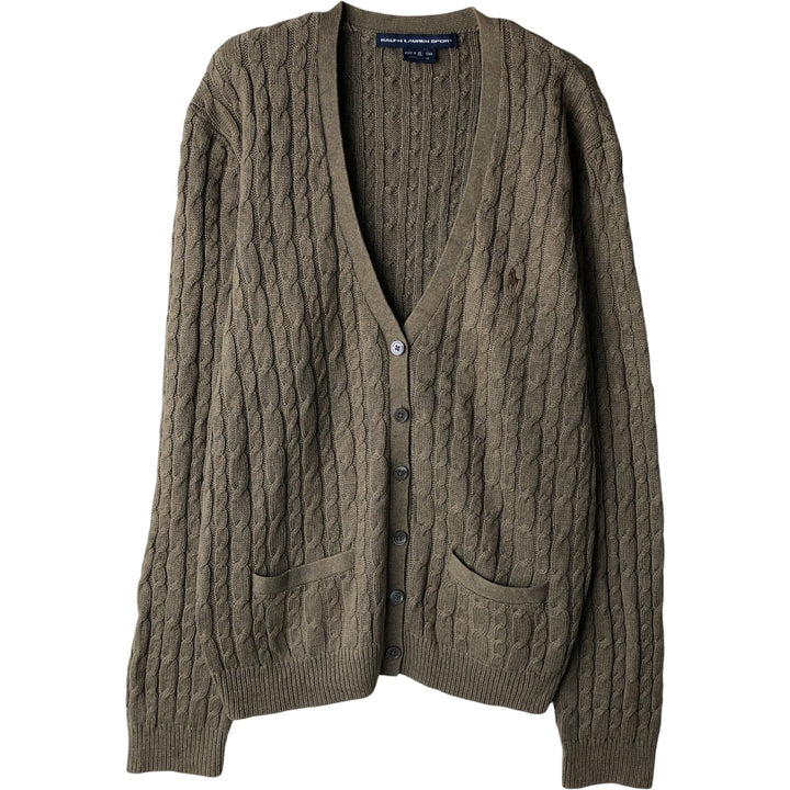 Ralph Lauren RALPH LAUREN SPORT cable knit cotton cardigan, women's size XL cotton Khaki type Vintage Second Hand
