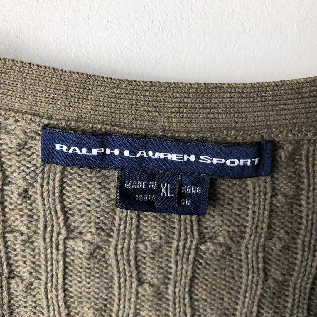 Ralph Lauren RALPH LAUREN SPORT cable knit cotton cardigan, women's size XL cotton Khaki type Vintage Second Hand