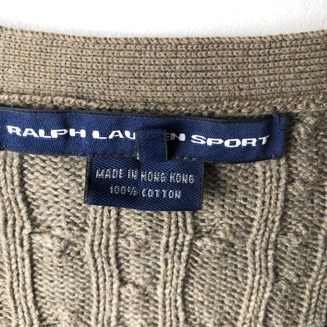Ralph Lauren RALPH LAUREN SPORT cable knit cotton cardigan, women's size XL cotton Khaki type Vintage Second Hand