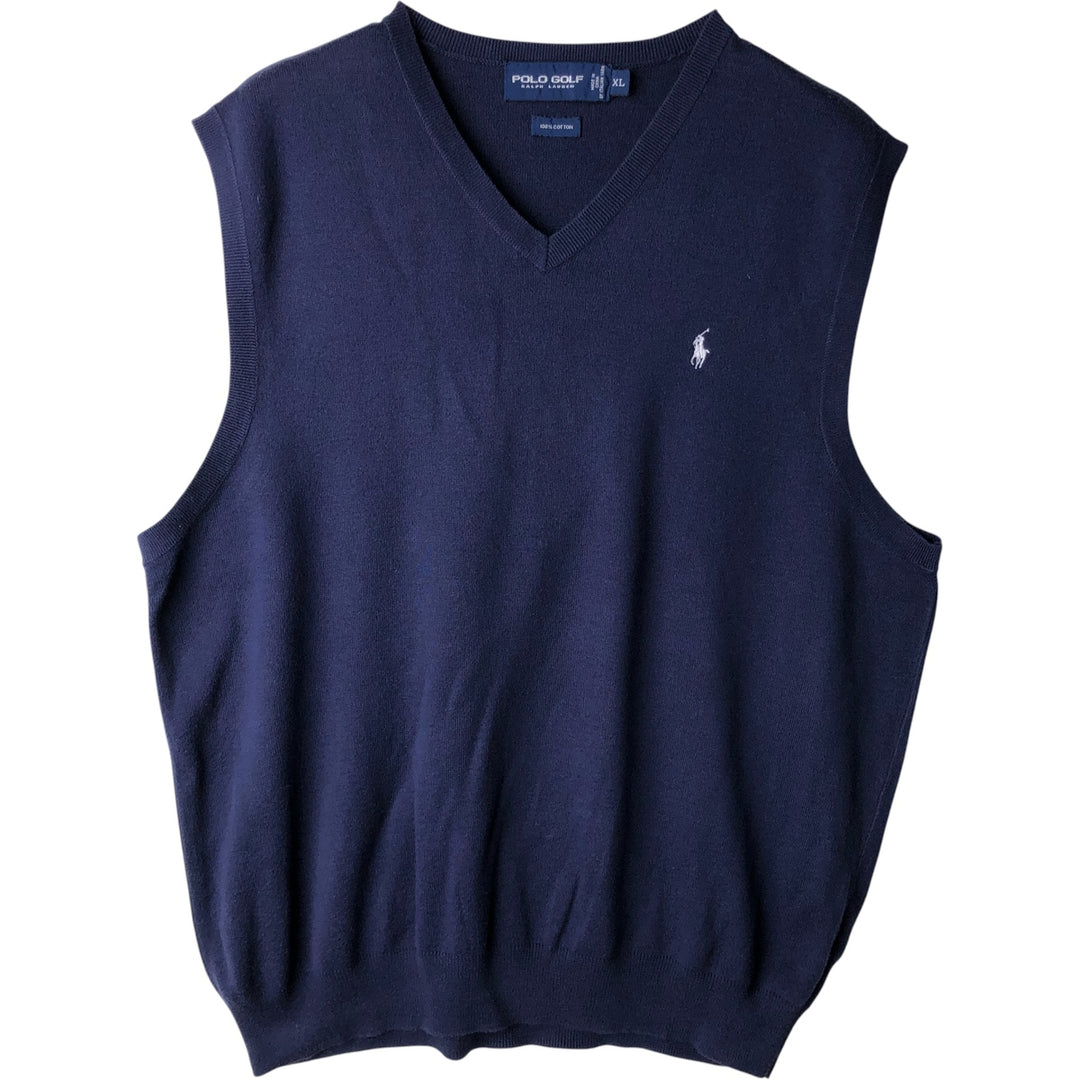 Ralph Lauren POLO GOLF V-neck cotton knit vest, women's size XL cotton navy blue type Vintage Second Hand