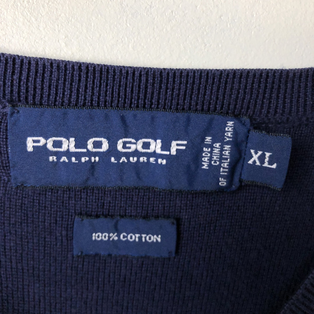 Ralph Lauren POLO GOLF V-neck cotton knit vest, women's size XL cotton navy blue type Vintage Second Hand