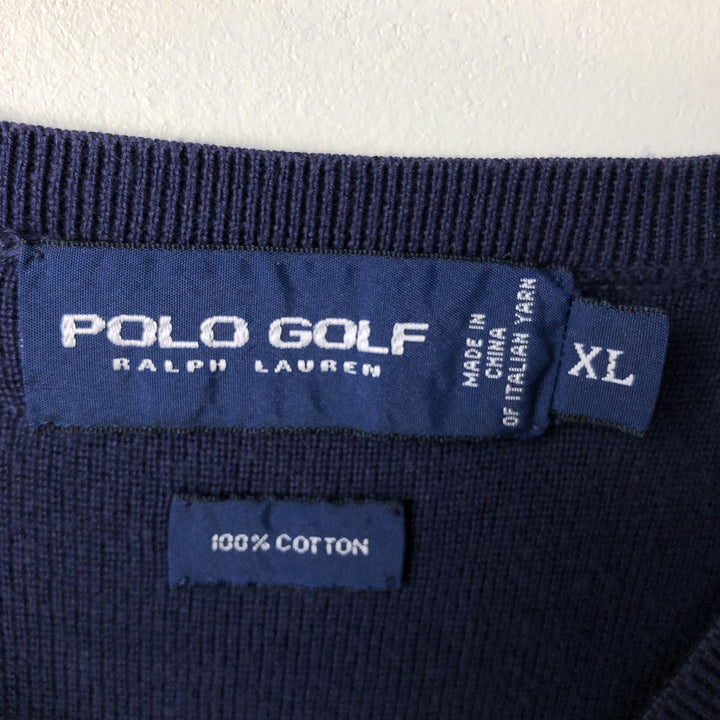 Ralph Lauren POLO GOLF V-neck cotton knit vest, women's size XL cotton navy blue type Vintage Second Hand