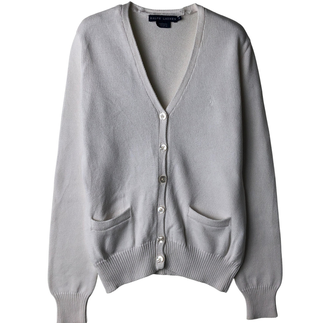 Ralph Lauren cotton knit cardigan, women's size M (approx.) cotton white type Vintage Second Hand