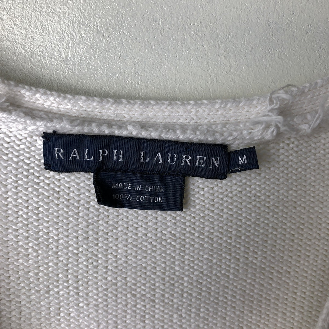 Ralph Lauren cotton knit cardigan, women's size M (approx.) cotton white type Vintage Second Hand