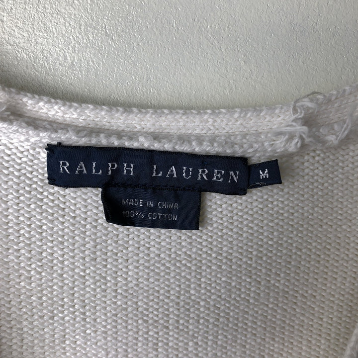 Ralph Lauren cotton knit cardigan, women's size M (approx.) cotton white type Vintage Second Hand